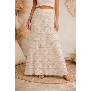 Indigo Sz L Ivory Maxi Skirt Crochet Overlay Boho Beach Hippie Fairy Festival